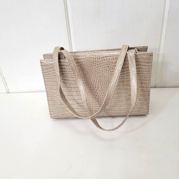 Tiger Needlepoint Faux Croc Beige Handbag Lee Needle Arts - Picture 3 of 9